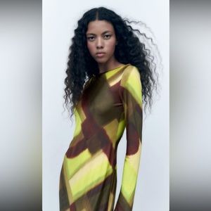 ZARA V NECK PRINTED LONG DRESS